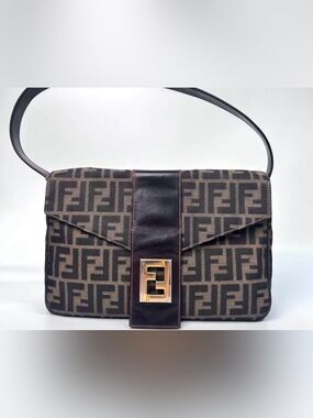 Rare Vintage Fendi Zucca Monogram Baguette Bag with Gold Hardware